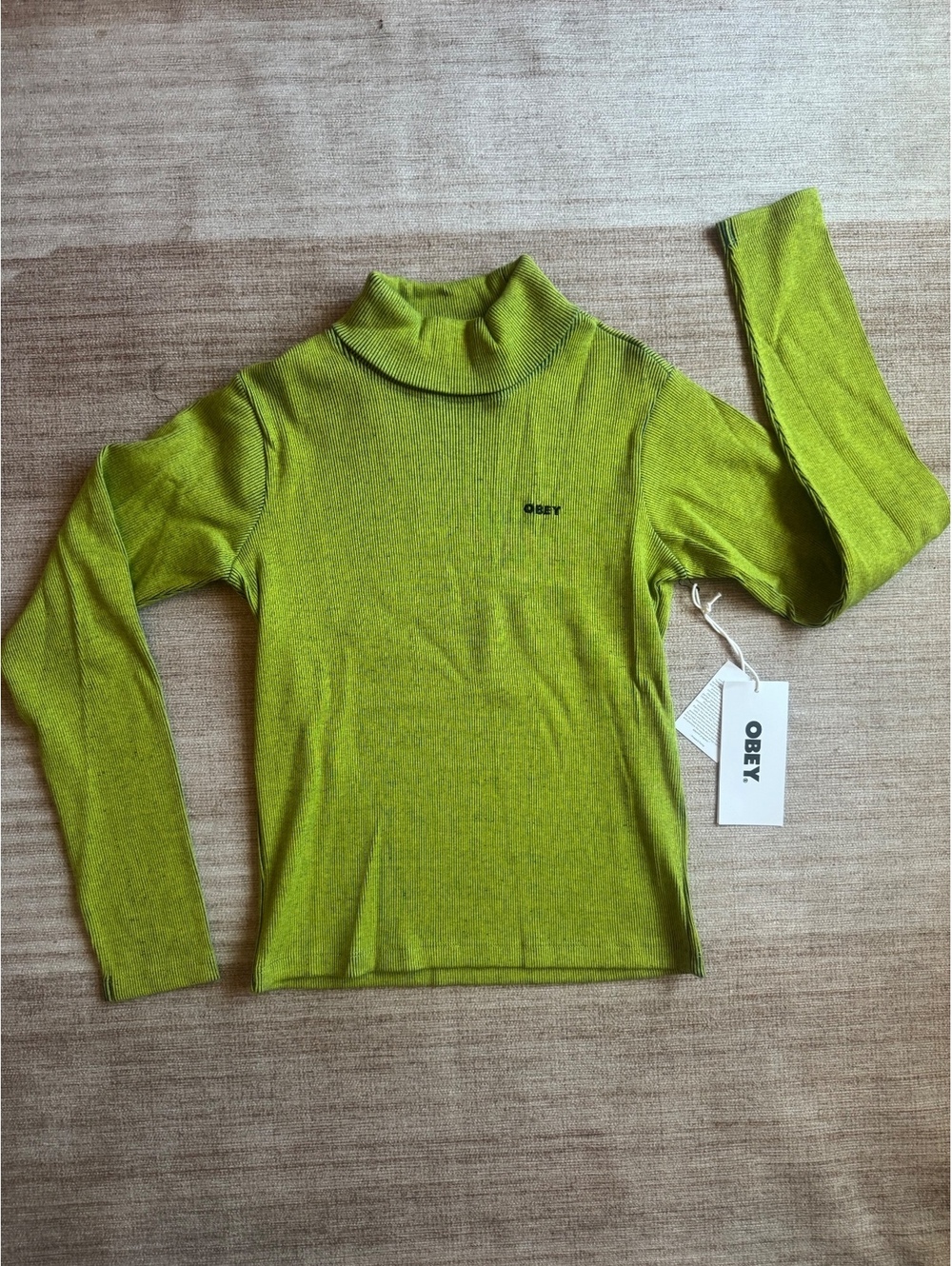 OBEY Alias Turtleneck Long Sleeve Shirt Lime Multi Size M